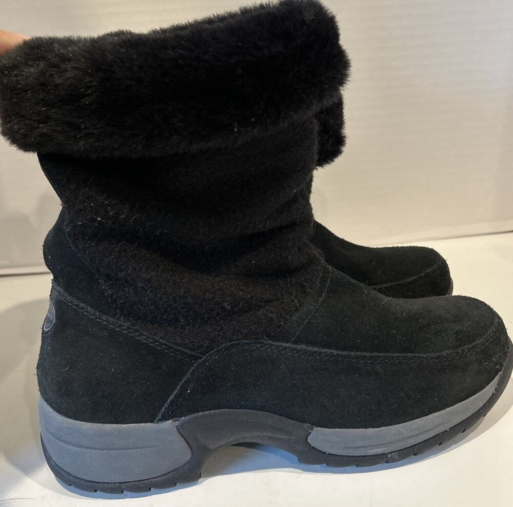 Sporto Black Insulated Winter Boots Leather Upper Faux Fur Trim Pull On Size 8M